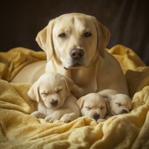 Labrador_Retriever_mother_with_her_3_puppies